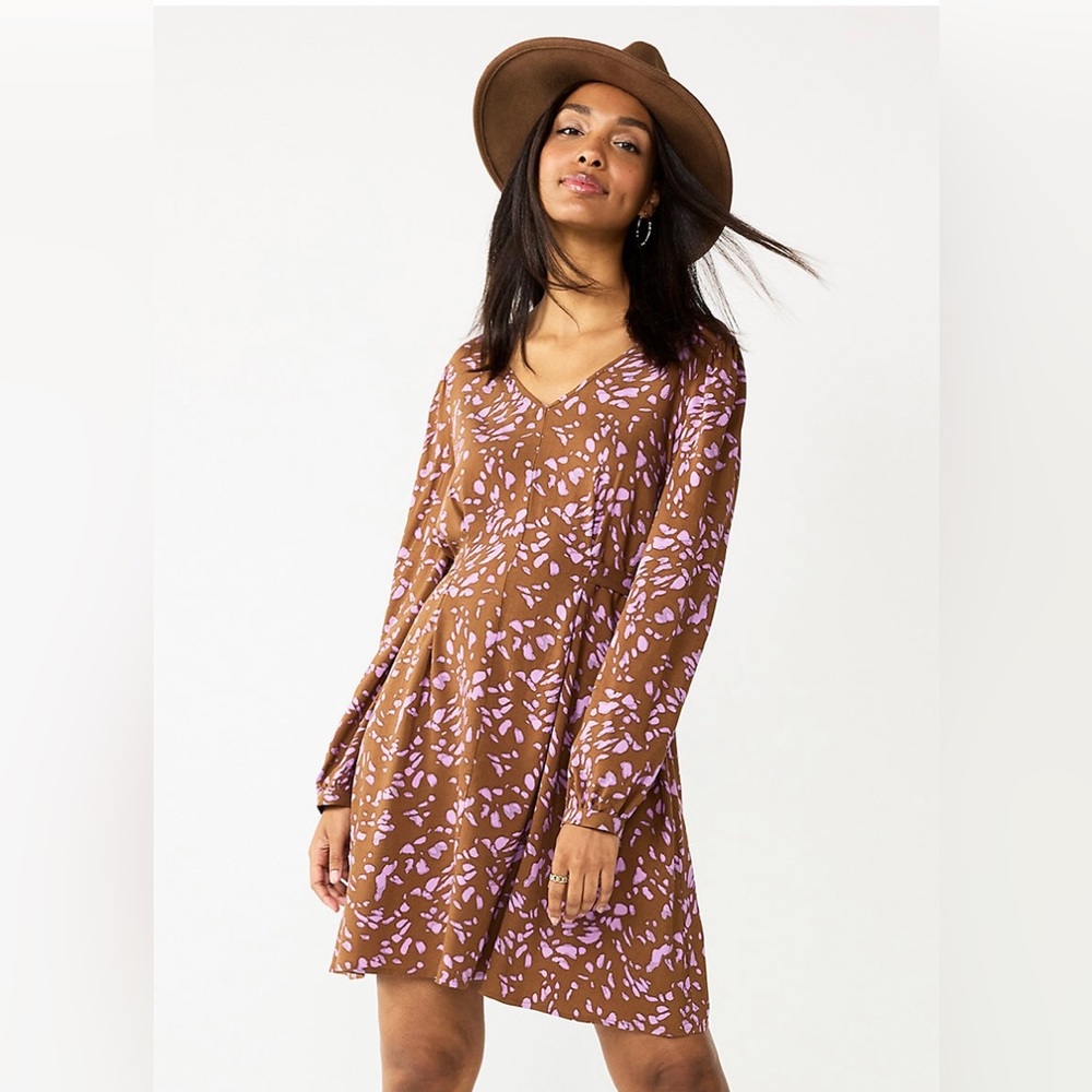 NWT Nine West Printed Long Sleeve Short Dress Size Large
